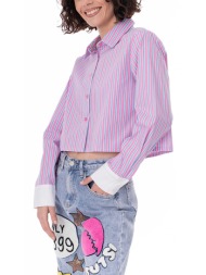 πουκάμισο cropped με φαρδιά ρίγα - barbie pink (ροζ)