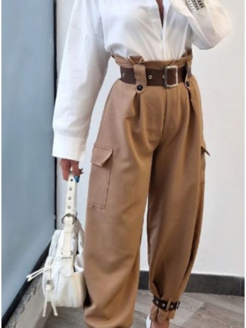 παντελόνι cargo με ζώνη στη μέση και στο τελείωμα - beige σε προσφορά