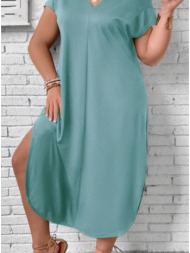 φόρεμα κοντομάνικο σε άνετη γραμμή ασύμμετρο - mineral green (βεραμάν)