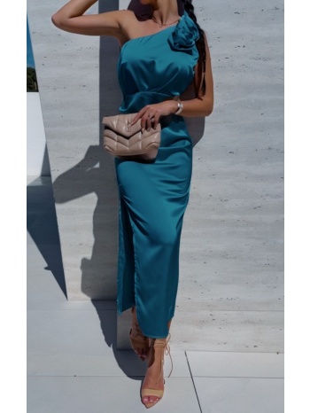 φόρεμα midi σατινέ με έναν ώμο - coral blue (πετρολ) σε προσφορά