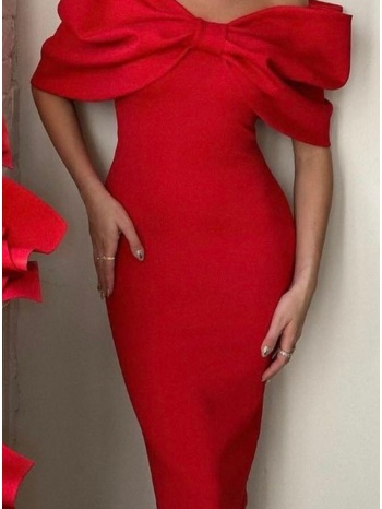 φόρεμα midi off shoulder με φιόγκο - fire red (κόκκινο) σε προσφορά