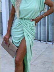 φόρεμα maxi αμάνικο με βάτες & σκίσιμο - mineral green (βεραμάν)