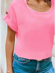 μπλούζα κοντομάνικη με λαιμόκοψη - pink (ροζ)