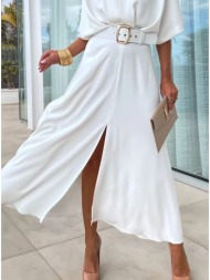 φόρεμα midi κρουαζέ με αποσπώμενη ζώνη - white (λευκό)