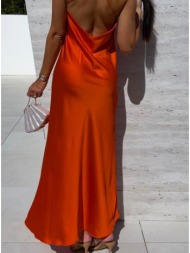 φόρεμα maxi σατινέ με ανοιχτή πλάτη - orange peel (πορτοκαλί)