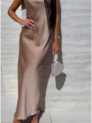 φόρεμα maxi σατινέ με ανοιχτή πλάτη - beige (μπεζ)