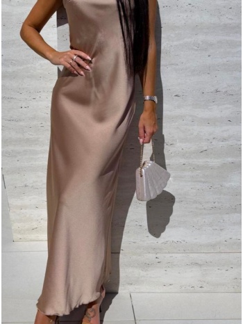 φόρεμα maxi σατινέ με ανοιχτή πλάτη - beige (μπεζ) σε προσφορά