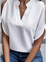 μπλούζα κοντομάνικη με v-cut λαιμόκοψη - white (λευκό)