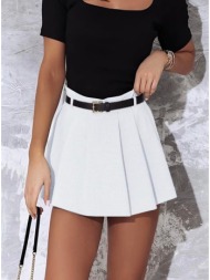 φούστα - σορτς με ζώνη και πιέτες - white (λευκό)