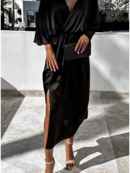 φόρεμα midi σατινέ κρουαζέ - black (μαύρο)