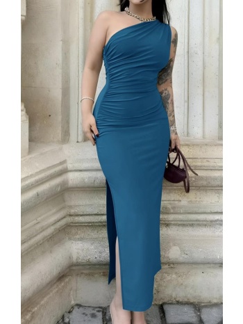 φόρεμα midi με έναν ώμο και σκίσιμο στο πλάι - coral blue σε προσφορά