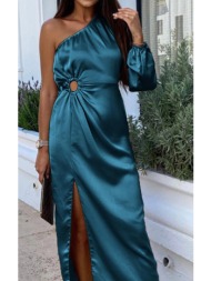 φόρεμα midi με έναν ώμο και σκίσιμο - coral blue (πετρόλ)