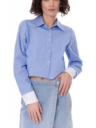 πουκάμισο cropped με λεπτή ρίγα - french blue (μπλε)