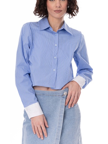 πουκάμισο cropped με λεπτή ρίγα - french blue (μπλε) σε προσφορά