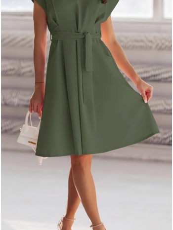 φόρεμα mini με v-cut ντεκολτέ και αποσπώμενη ζώνη - olive σε προσφορά