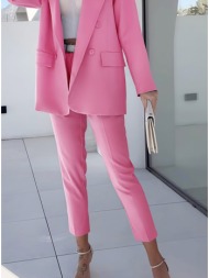 σετ σακάκι με κουμπιά, βάτες και φόδρα & παντελόνι - barbie pink (ροζ)