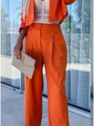 σετ σακάκι cropped oversized με φόδρα και παντελόνι - orange peel (πορτοκαλί)