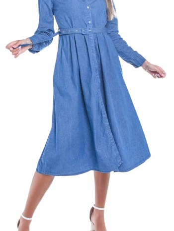 φόρεμα denim midi σεμιζιέ με ζώνη - denim blue(μπλε) σε προσφορά
