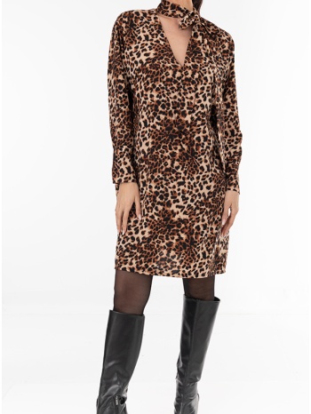 φόρεμα mini v cut με δέσιμο leopard print - beige (μπεζ) σε προσφορά