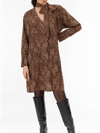 φόρεμα mini v cut με δέσιμο animal print - ultimate brown σε προσφορά