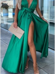 φόρεμα maxi πολυμορφικό με άνοιγμα στο πόδι σατινέ - classic green (πράσινο)