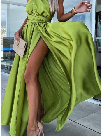φόρεμα maxi πολυμορφικό με άνοιγμα στο πόδι σατινέ - green σε προσφορά