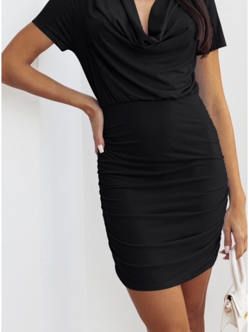 φόρεμα mini κοντομάνικο ντραπέ - black (μαύρο)