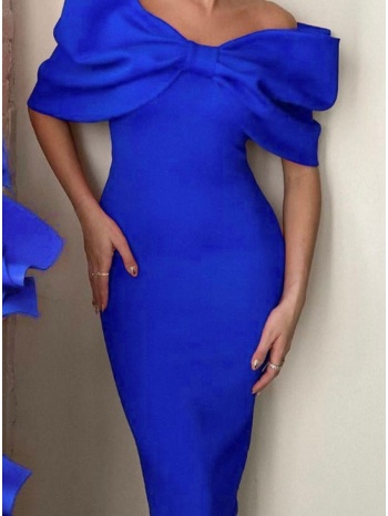 φόρεμα midi off shoulder με φιόγκο - royal blue (ρουά) σε προσφορά