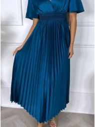φόρεμα maxi πλισέ κρουαζέ - blue (μπλε)