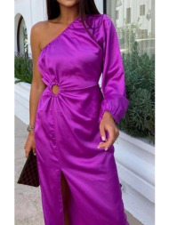 φόρεμα midi με έναν ώμο και σκίσιμο - purple violet (μωβ)