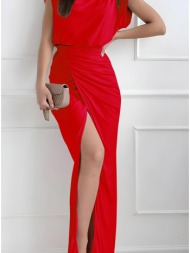 φόρεμα maxi με βάτες και σκίσιμο - fire red (κόκκινο)