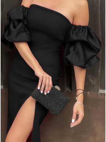 φόρεμα midi με σκίσιμο & puffed μανίκια - black (μαύρο) σε προσφορά