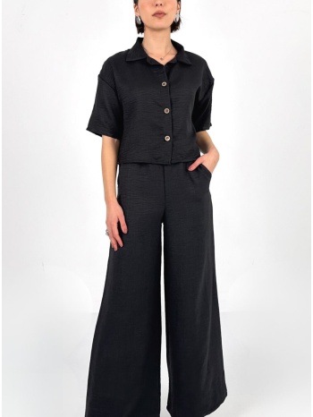 σετ πουκάμισο cropped & παντελόνα - black (μαύρο) σε προσφορά