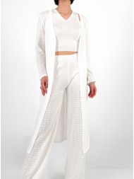 σετ ζακέτα , μπλούζα & παντελόνα πλεκτό κροσέ - white (λευκό)