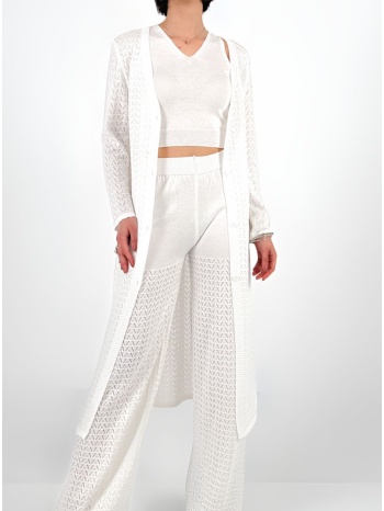 σετ ζακέτα , μπλούζα & παντελόνα πλεκτό κροσέ - white σε προσφορά