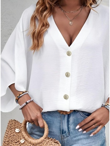 πουκάμισο με v-cut ντεκολτέ & φαρδύ μανίκι - white (λευκό) σε προσφορά