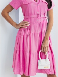 φόρεμα κοντομάνικο midi με αποσπώμενη ζώνη - barbie pink (ροζ)