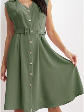 φόρεμα αμάνικο midi σεμιζιέ με αποσπώμενη ζώνη - olive σε προσφορά