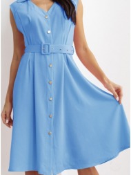 φόρεμα αμάνικο midi σεμιζιέ με αποσπώμενη ζώνη - sky blue (σιέλ)