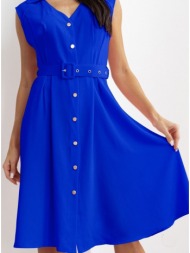 φόρεμα αμάνικο midi σεμιζιέ με αποσπώμενη ζώνη - royal blue (ρουά)