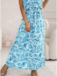 φόρεμα maxi αμάνικο με ζώνη floral - sky blue (σιέλ)