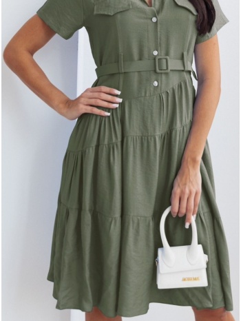 φόρεμα κοντομάνικο midi με αποσπώμενη ζώνη - olive branch σε προσφορά