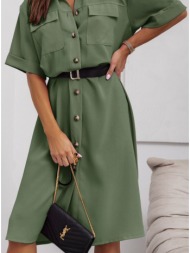φόρεμα σεμιζιέ κοντομάνικο με αποσπώμενη ζώνη - olive branch (χακί)