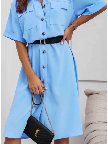 φόρεμα σεμιζιέ κοντομάνικο με αποσπώμενη ζώνη - sky blue σε προσφορά