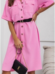 φόρεμα σεμιζιέ κοντομάνικο με αποσπώμενη ζώνη - barbie pink (ροζ)