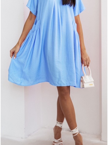 φόρεμα κοντομάνικο oversized 100% βισκόζ - sky blue (σιέλ) σε προσφορά