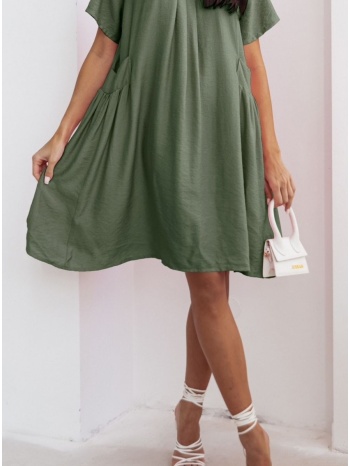 φόρεμα κοντομάνικο oversized 100% βισκόζ - olive branch σε προσφορά