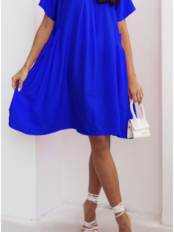 φόρεμα κοντομάνικο oversized 100% βισκόζ - royal blue (ρουά) σε προσφορά