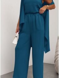 σετ παντελόνα με γιλέκο & μπλούζα με ρυθμιζόμενη τιράντα - coral blue (πετρολ)
