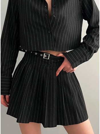 σετ cropped πουκάμισο & φούστα mini με πιέτες ριγέ - black σε προσφορά